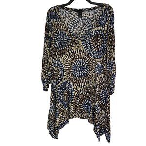 GRACE ELEMENTS WOMAN Geometric Print Scoop Neck Asymmetic Tunic 2X
